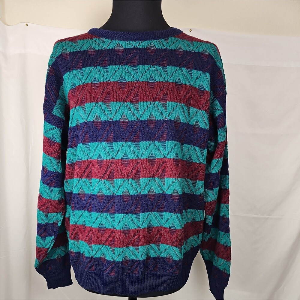 Vintage Michael Morgan Geometric Sweater Mens Large Made in USA